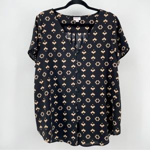 LuLaRoe Black/Tan Geometric Boho Buttoned Blouse L